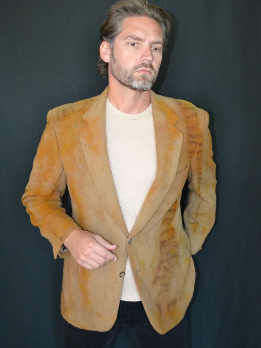 Vintage Camel Wool Jacket Coat Blazer Brown large XL tan camo black gray tie dye